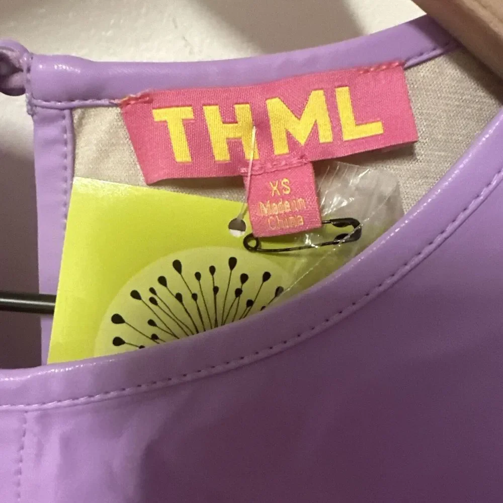 THML Cleo Lavender Vegan Faux Leather Flutter Short Sleeve Blouse Size XS - Picture 4 of 12